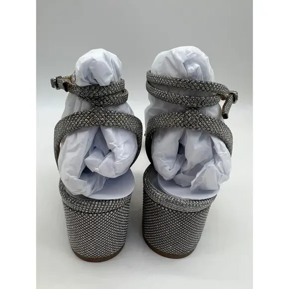 Badgley Mischka Women's Jada Ankle Wrap Block Heel Silver MP5316 Size 7.5 NIB - Picture 8 of 12